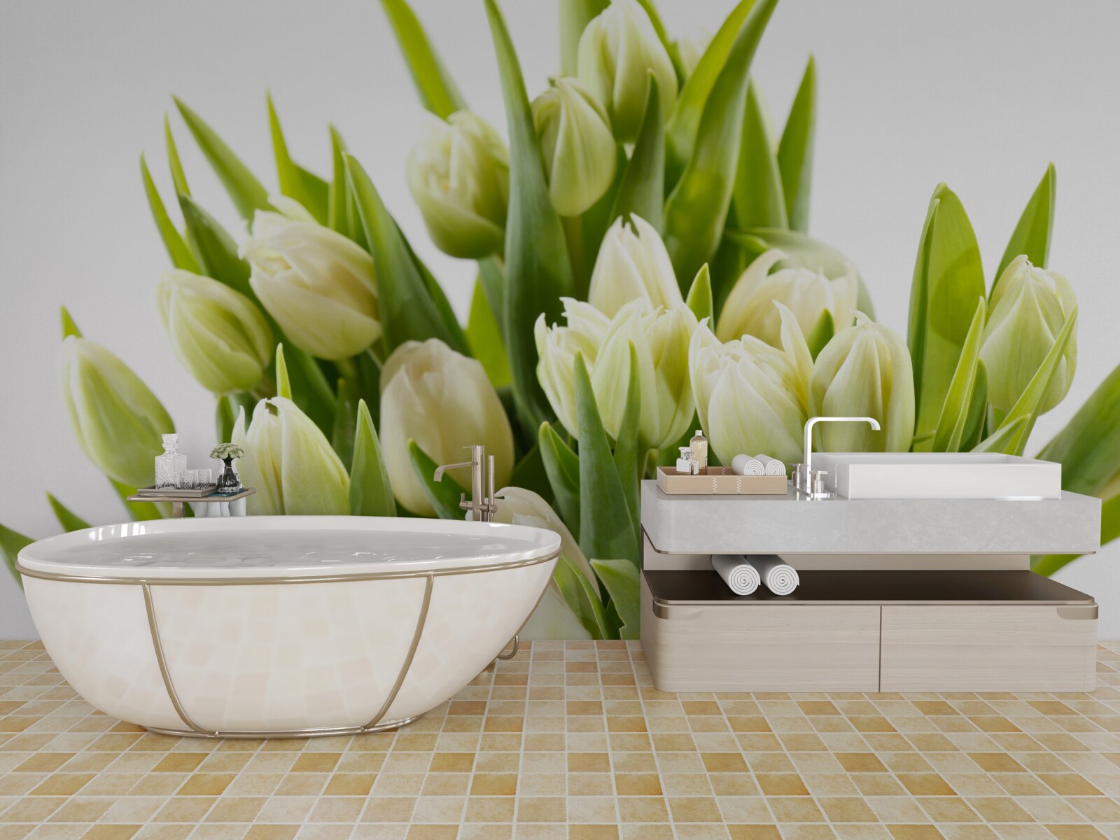Fototapeten Ein Satz schneebedeckter Tulpen