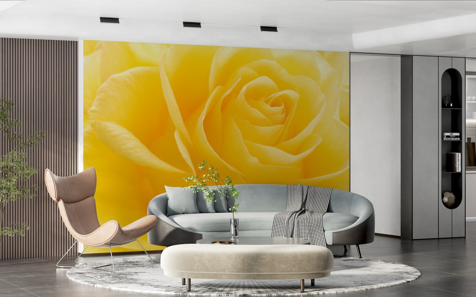 Fototapeten Makrofotografie einer gelben rosa Blume