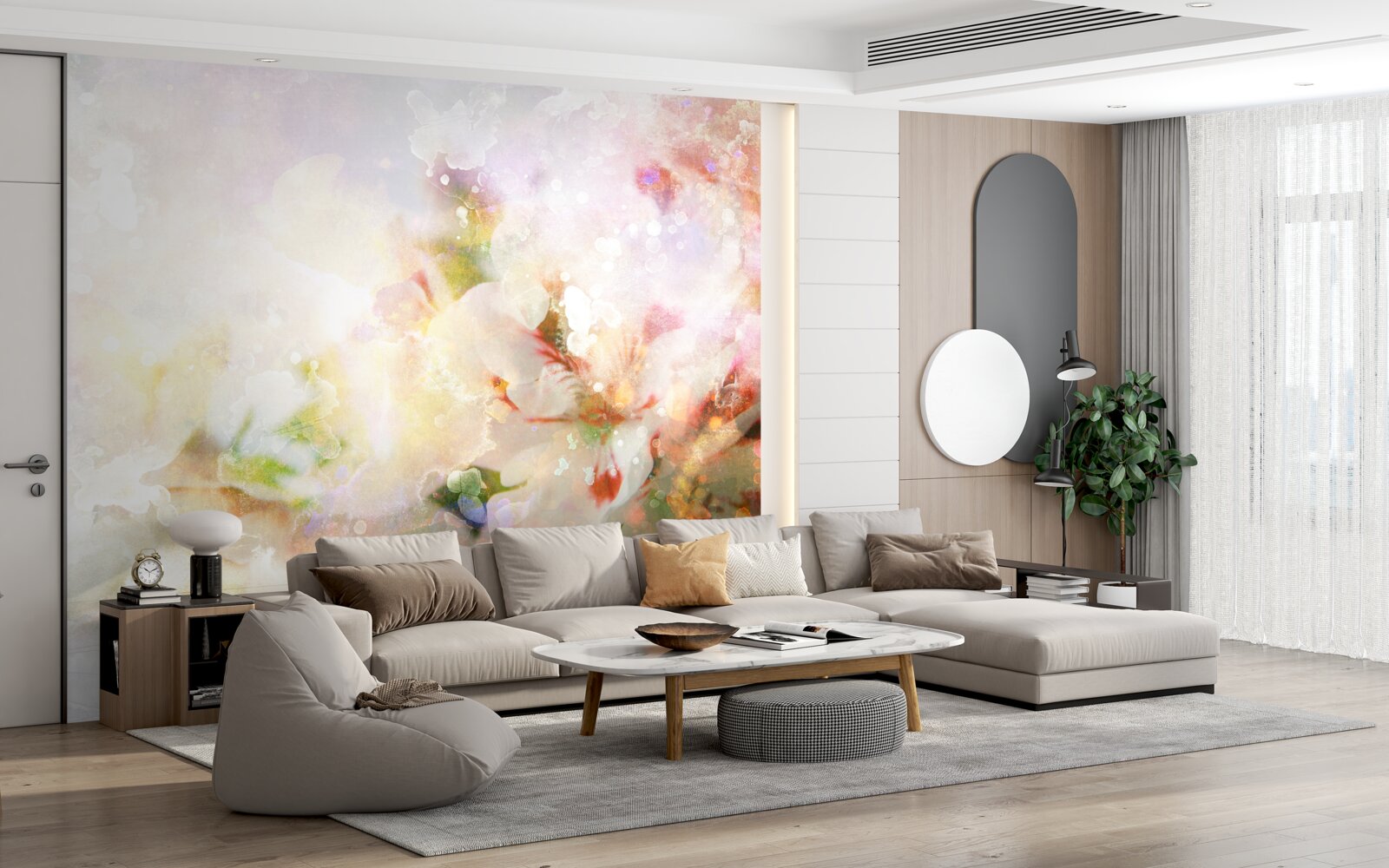 Fototapeten Aquarellblüten in einer hellen Palette