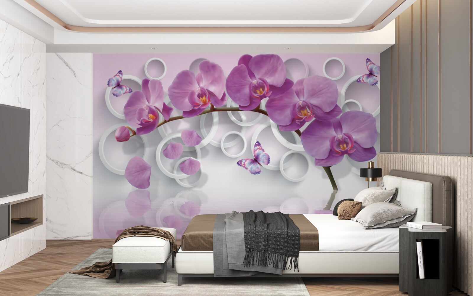 Fototapeten lila Orchideen auf hellem Hintergrund