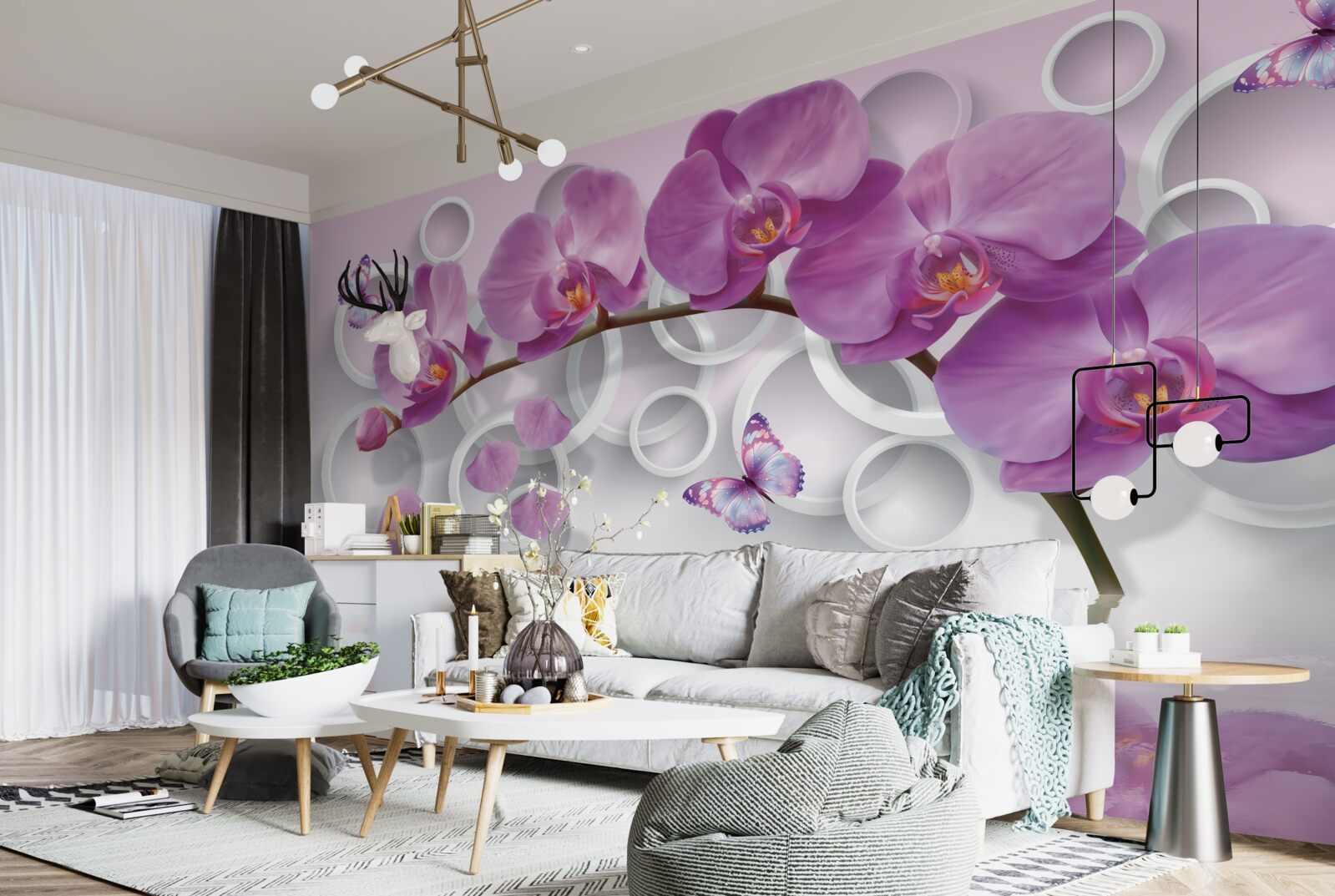 Fototapeten lila Orchideen auf hellem Hintergrund