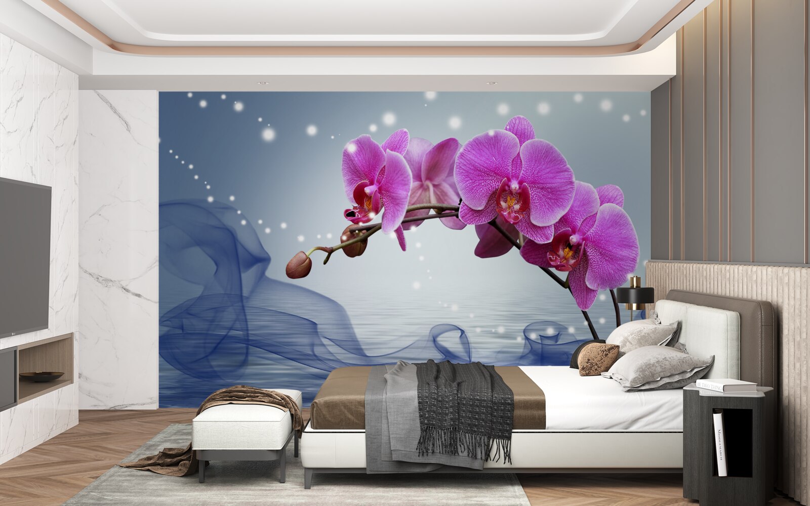 Fototapeten Der Stiel einer wunderbaren lila Orchidee Orchidee