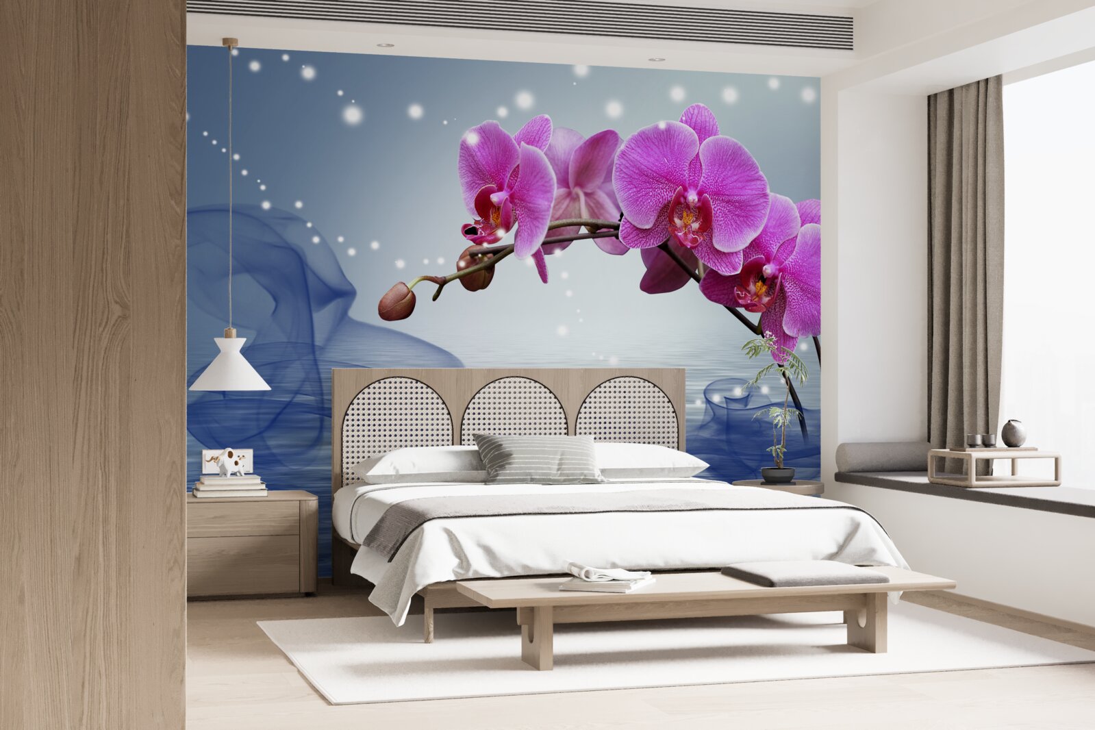Fototapeten Der Stiel einer wunderbaren lila Orchidee Orchidee