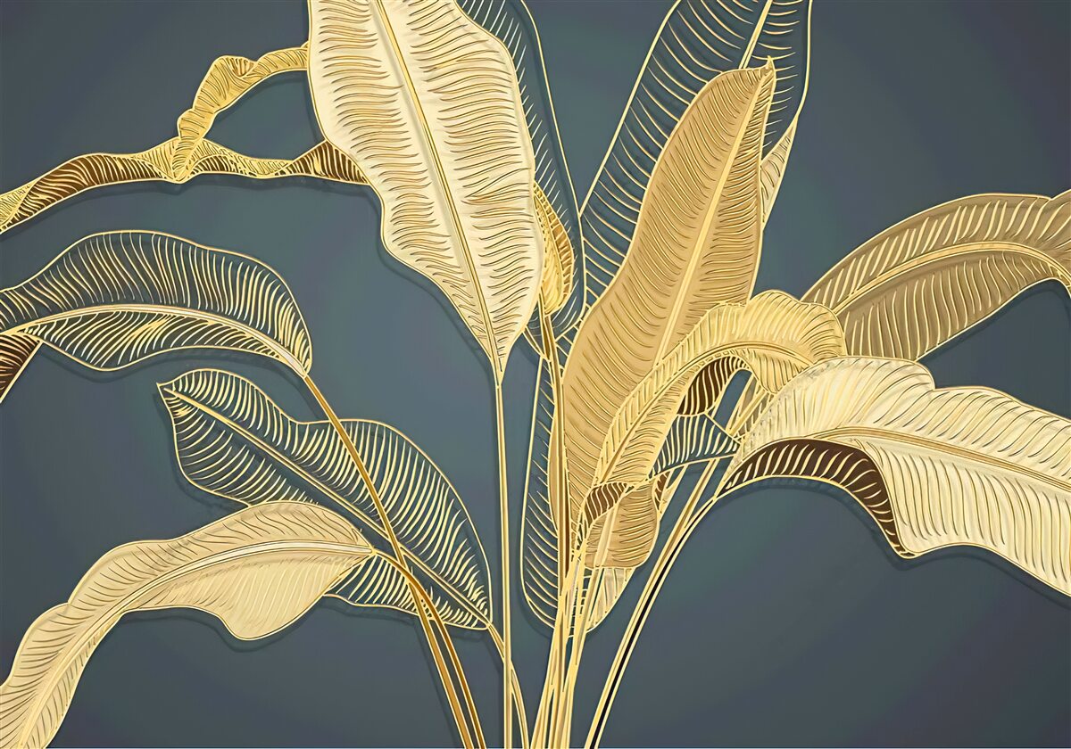 Fototapeten Blätter von Federn aus Bronze in einer floralen Zusammensetzung