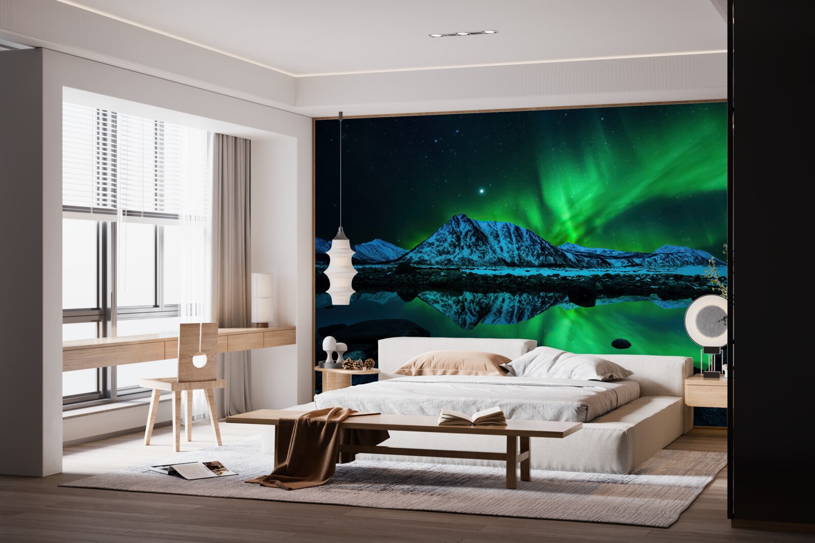 Fototapeten Erstaunliche polare Auroras am Meer
