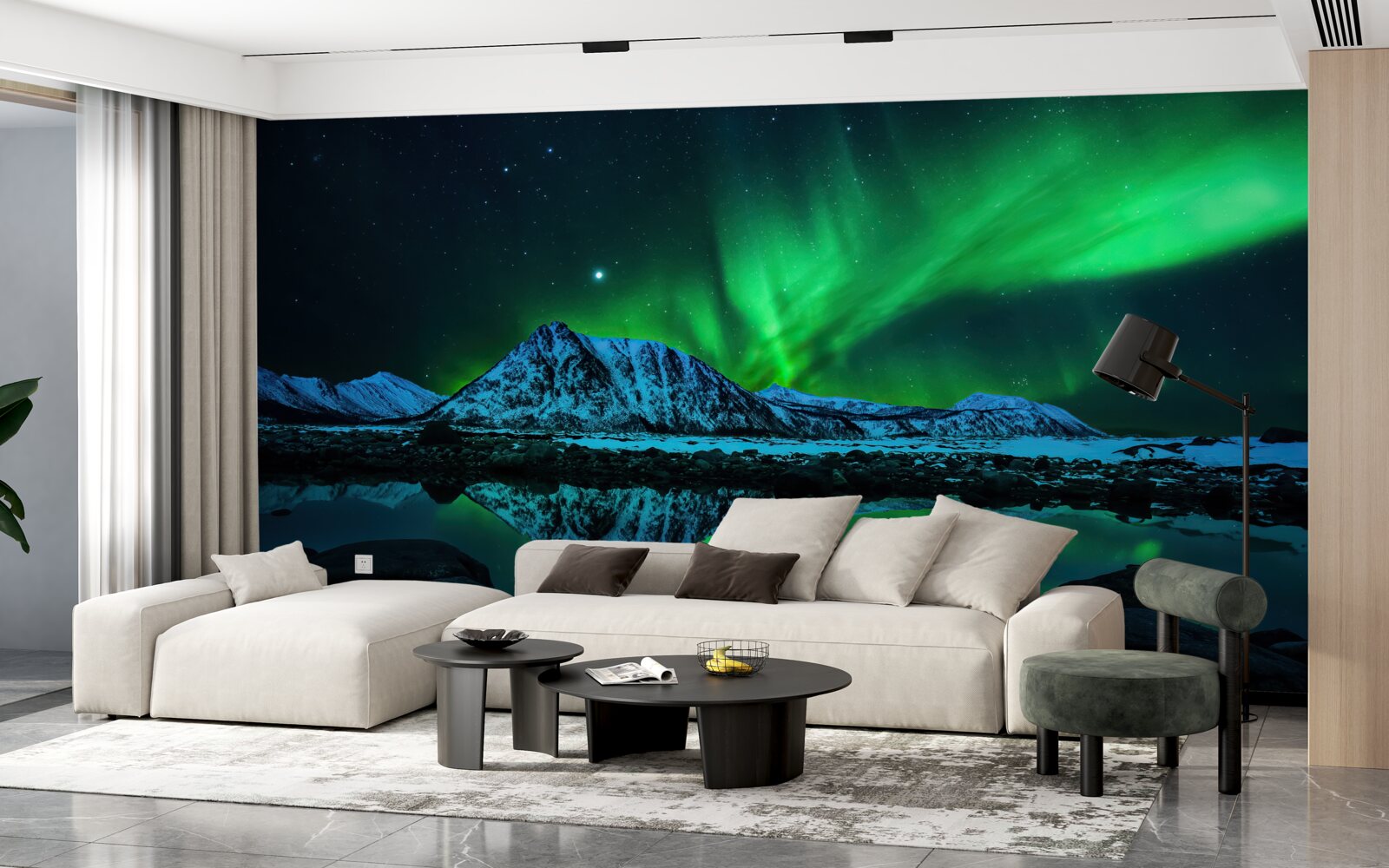 Fototapeten Erstaunliche polare Auroras am Meer