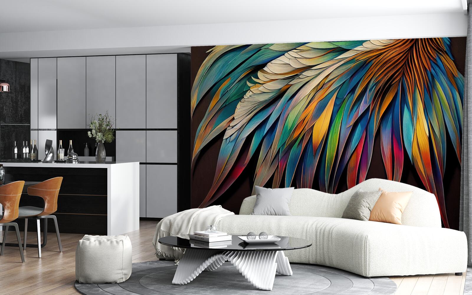 Fototapeten Nachtpalmenblätter in Regenbogenfarben gemalt