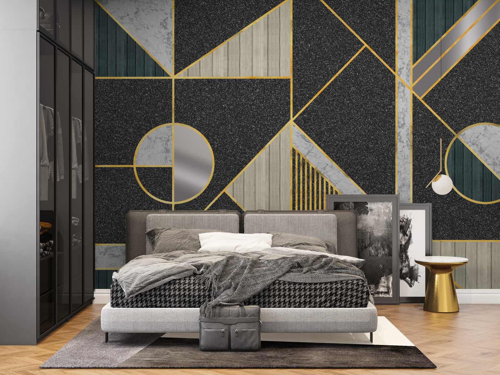 Fototapeten Dunkle Mosaik mit goldenen Farbtönen