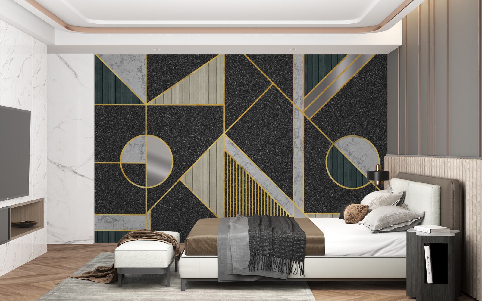 Fototapeten Dunkle Mosaik mit goldenen Farbtönen