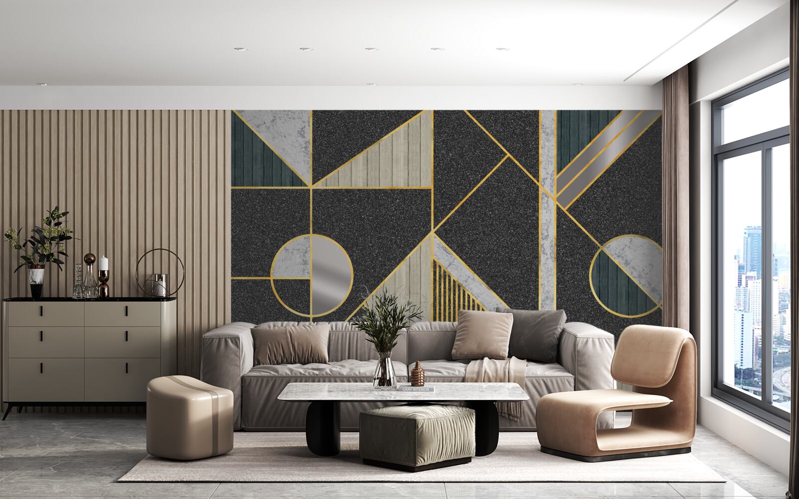 Fototapeten Dunkle Mosaik mit goldenen Farbtönen