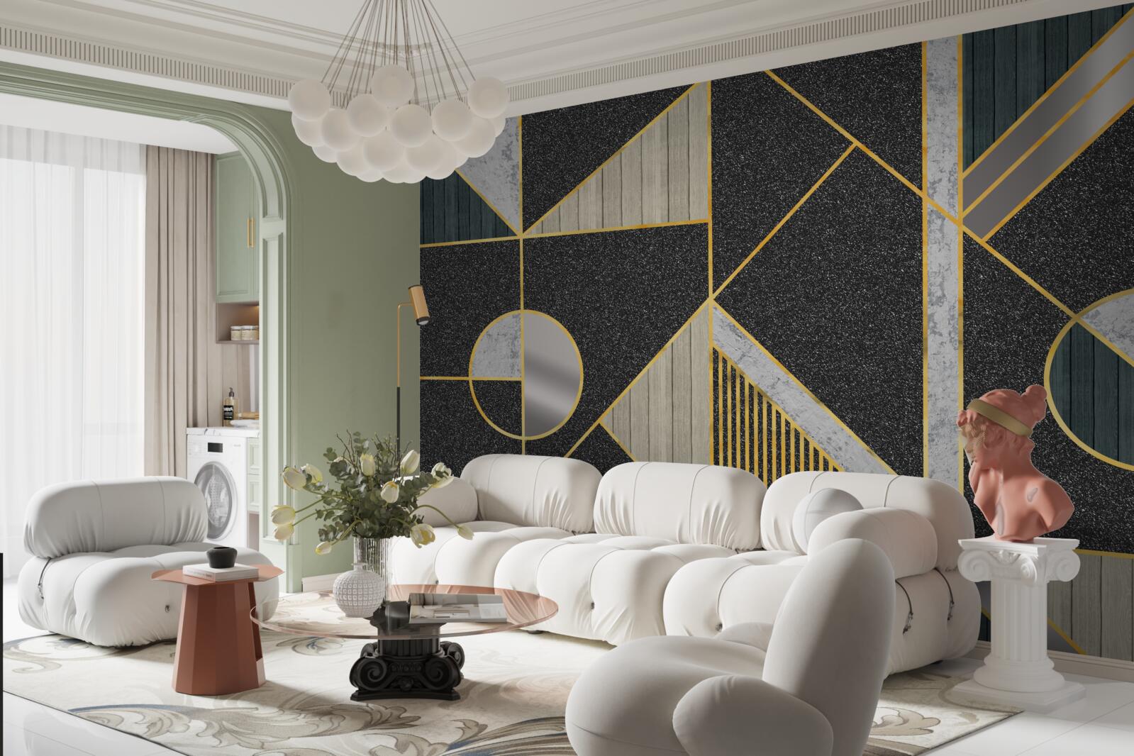 Fototapeten Dunkle Mosaik mit goldenen Farbtönen