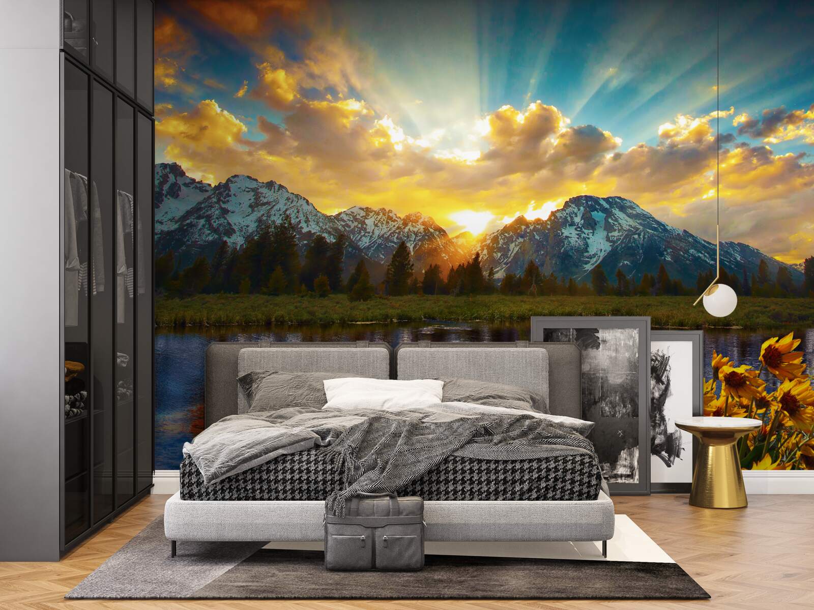Fototapeten Der magische Sonnenuntergang am Hoch -Mountain -Fluss