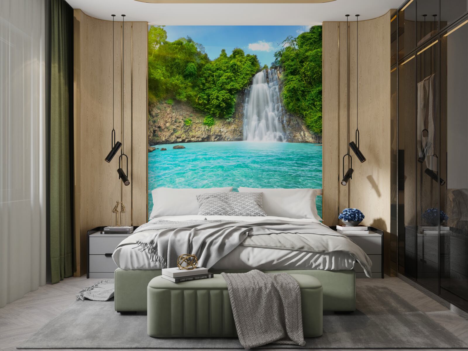 Fototapeten Wasserfall, sauber wie ein Kristall in der Wüste