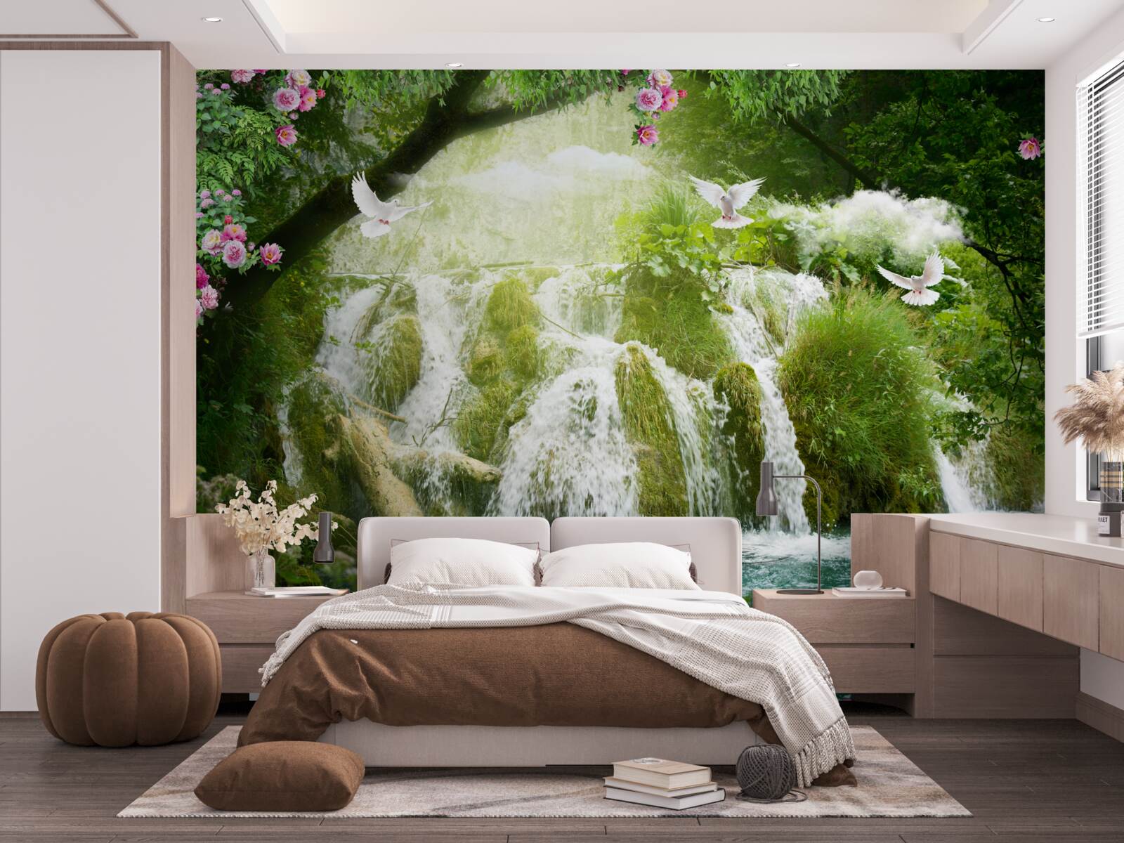 Fototapeten Fallendes Wasser aus dem Waldwasserfall