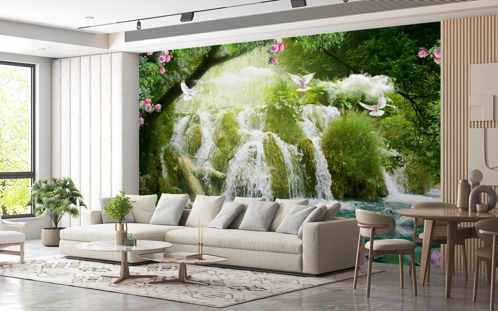 Fototapeten Fallendes Wasser aus dem Waldwasserfall