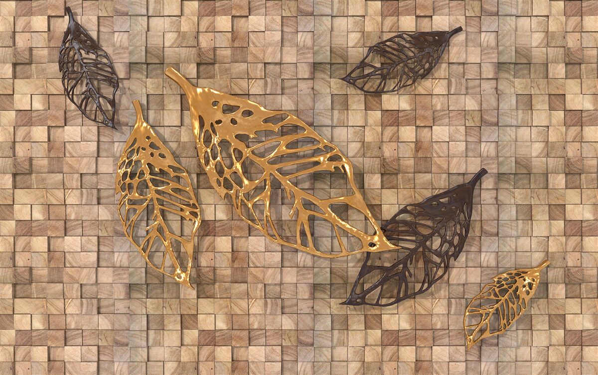Fototapeten Das Mosaik ist mit Blättern umrahmt