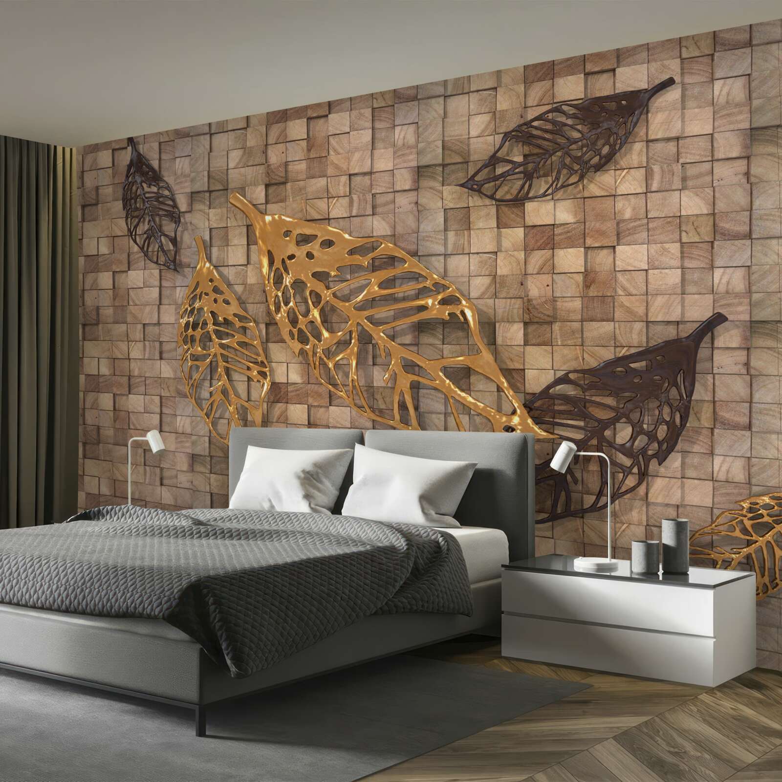 Fototapeten Das Mosaik ist mit Blättern umrahmt