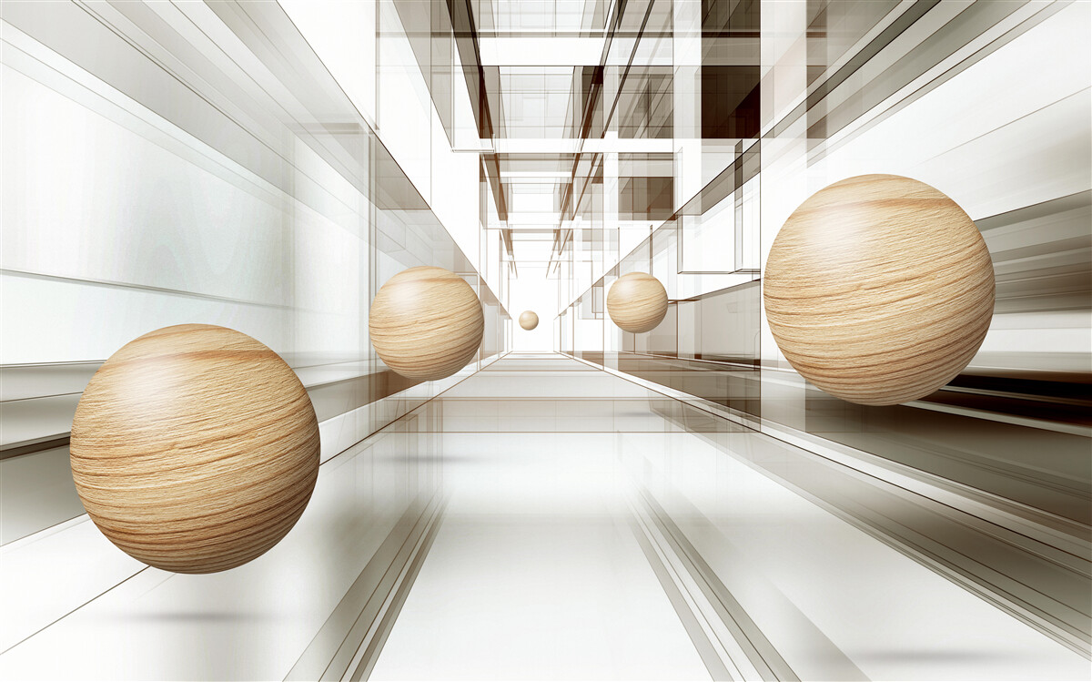 Fototapeten Holzkugeln im Optik -Tunnel