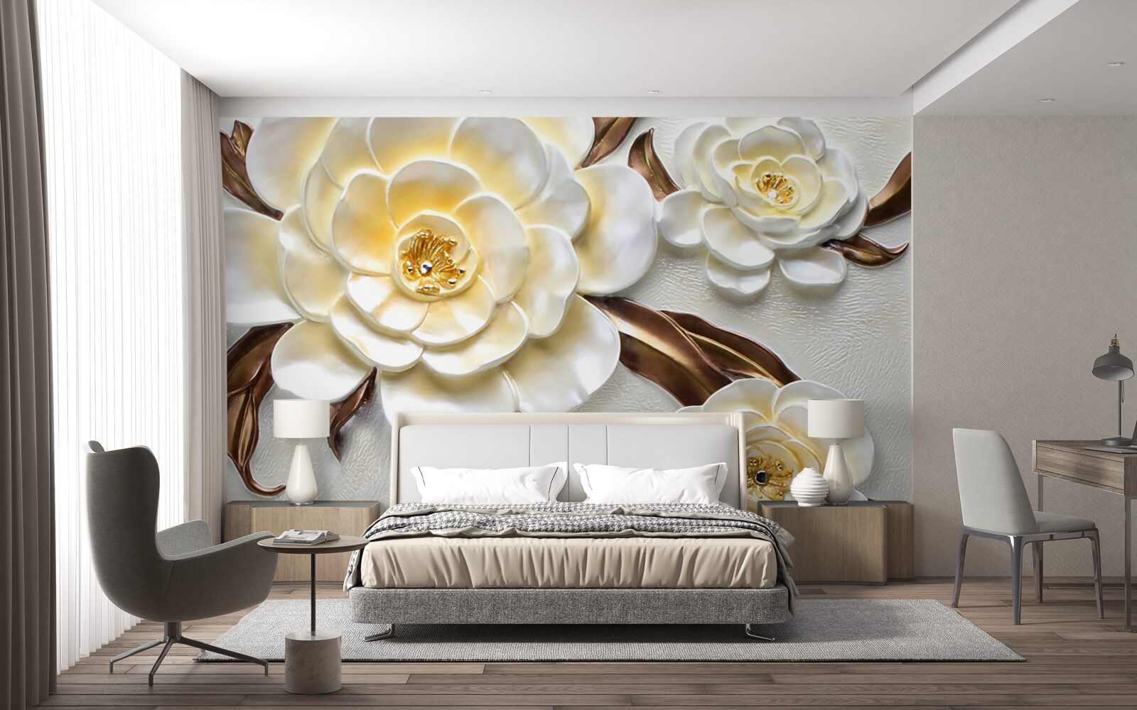 Fototapeten Magnolie mit weißen Knospen