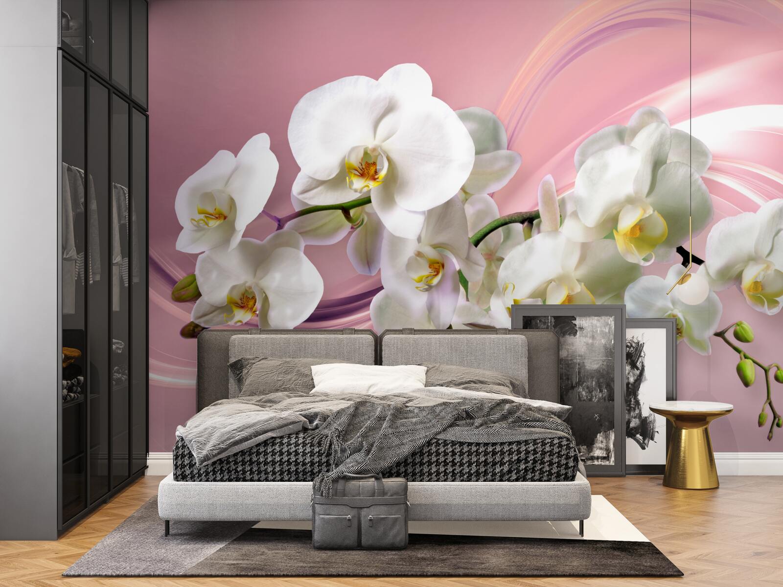 Fototapeten Große weiße Orchideen auf einem rosa Hintergrund