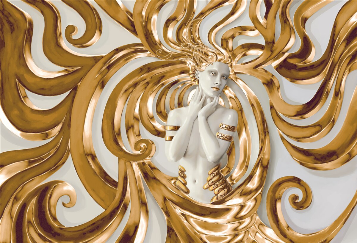 Fototapeten Goldene Linien und die Umrisse eines Mädchens