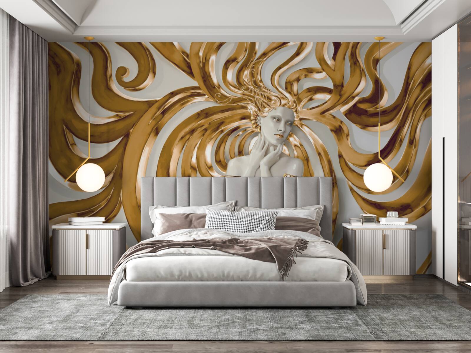 Fototapeten Goldene Linien und die Umrisse eines Mädchens