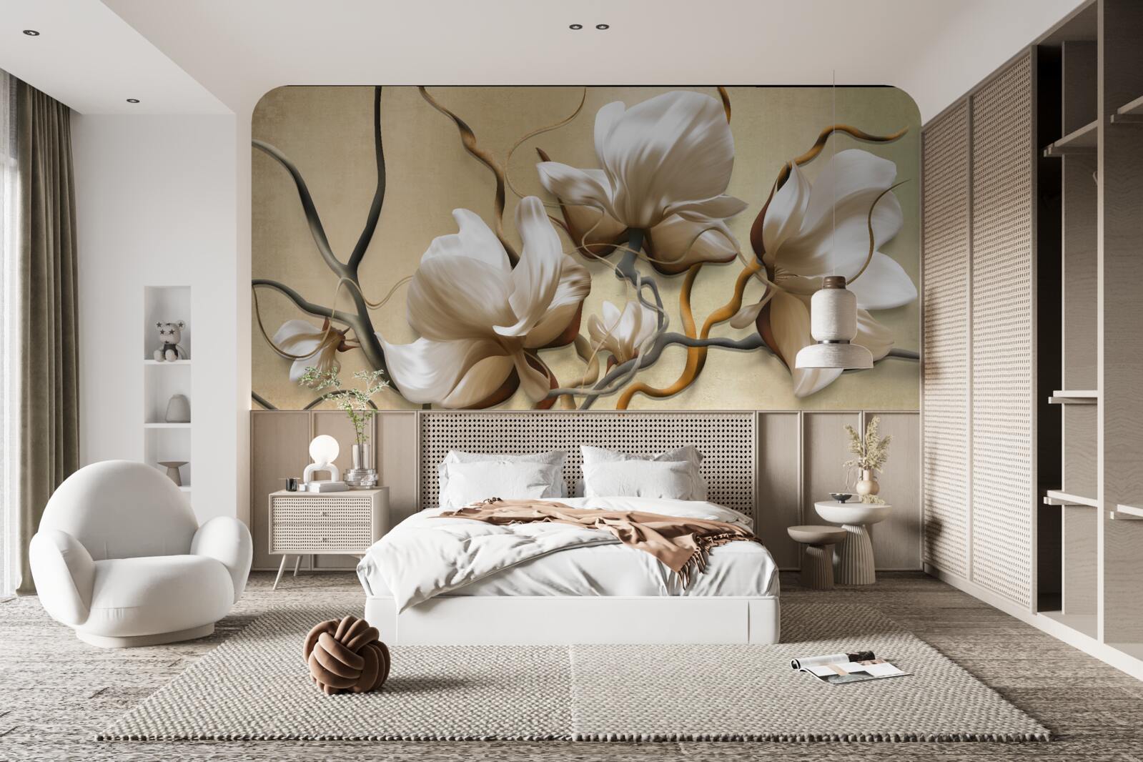 Fototapeten Elegante Zweige mit weißen Blumen dekoriert