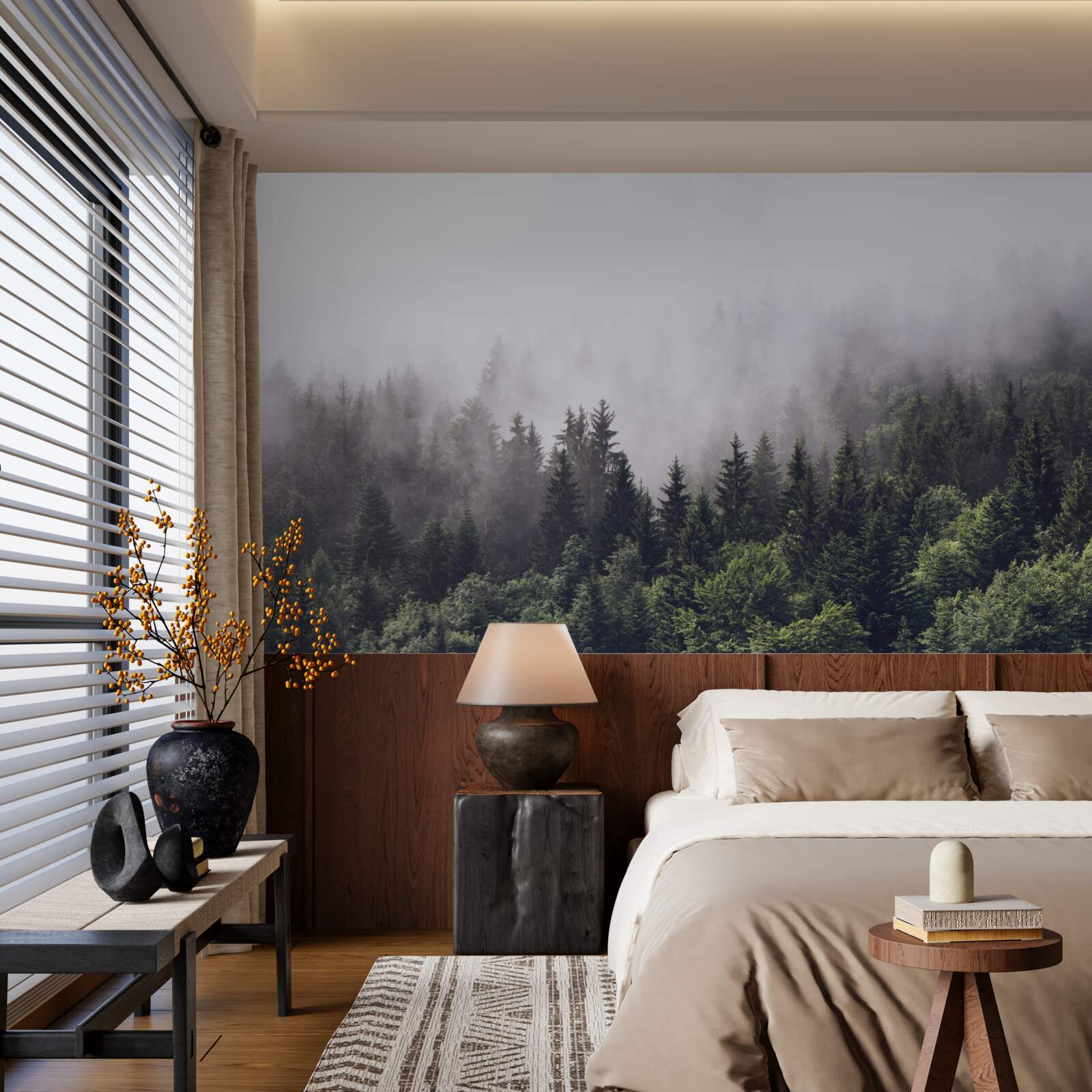 Fototapeten Die Pracht des mysteriösen Waldes im Nebel