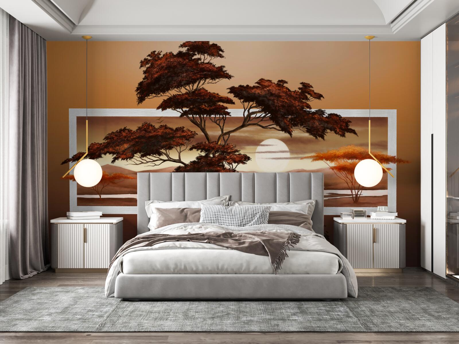 Fototapeten Die Sonne untergeht Bonsai