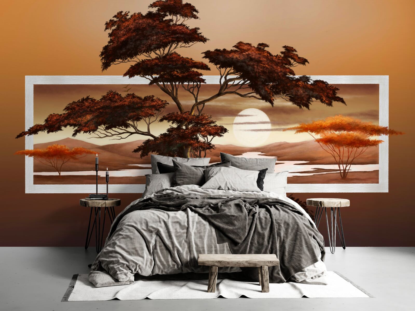 Fototapeten Die Sonne untergeht Bonsai