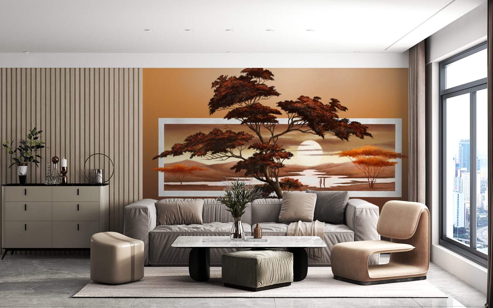 Fototapeten Die Sonne untergeht Bonsai