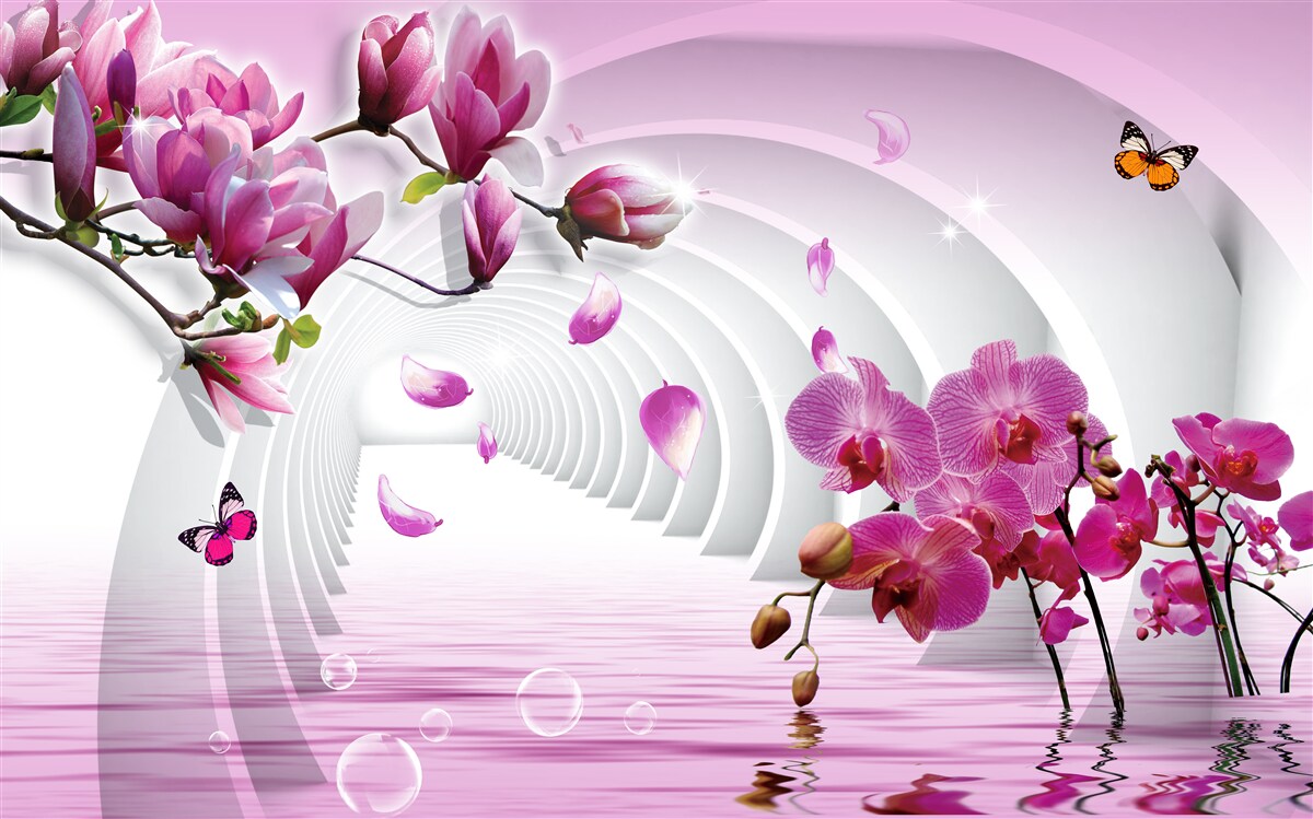 Fototapeten herrliche Töne von rosa Magnolien und Orchideen