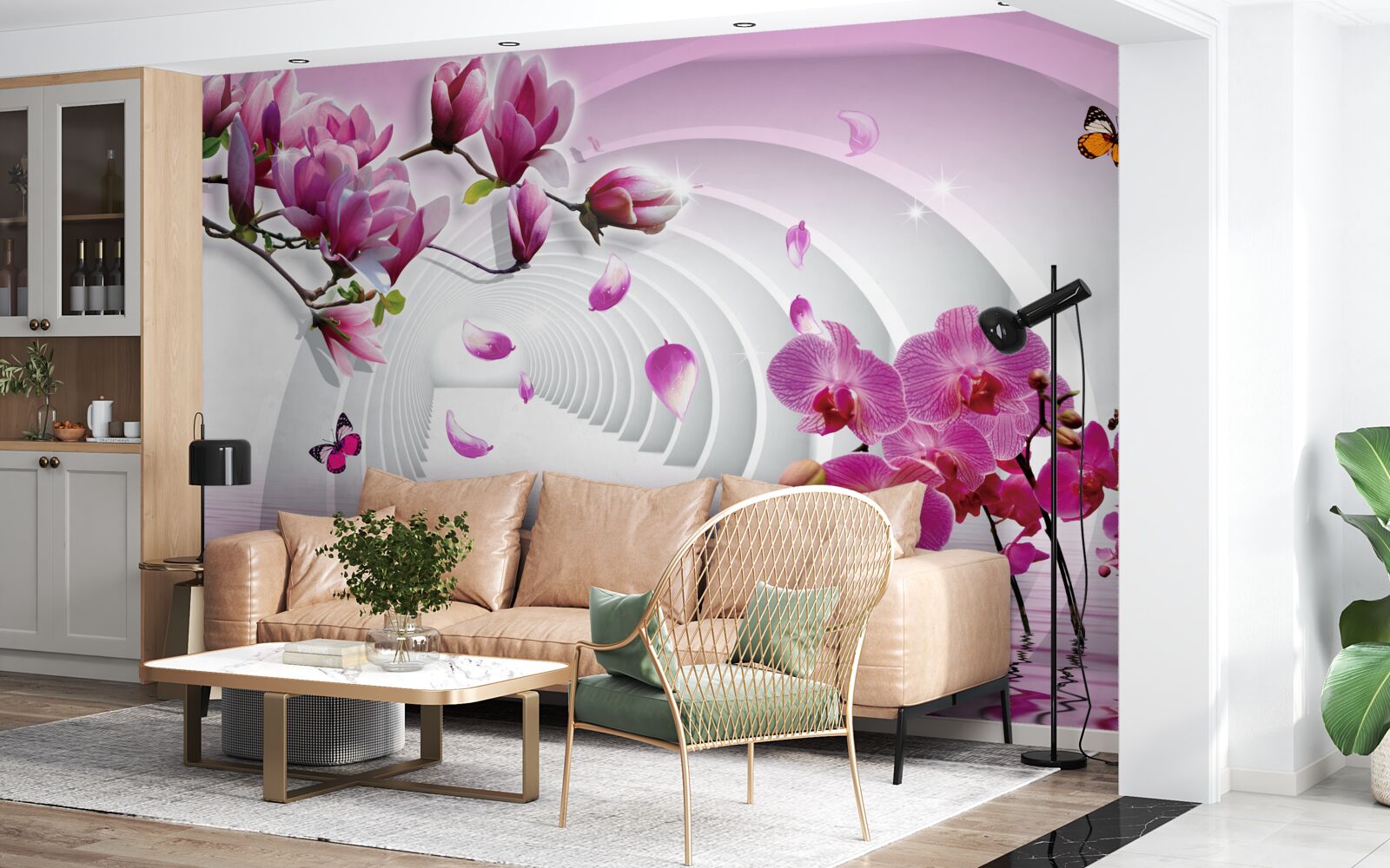 Fototapeten herrliche Töne von rosa Magnolien und Orchideen