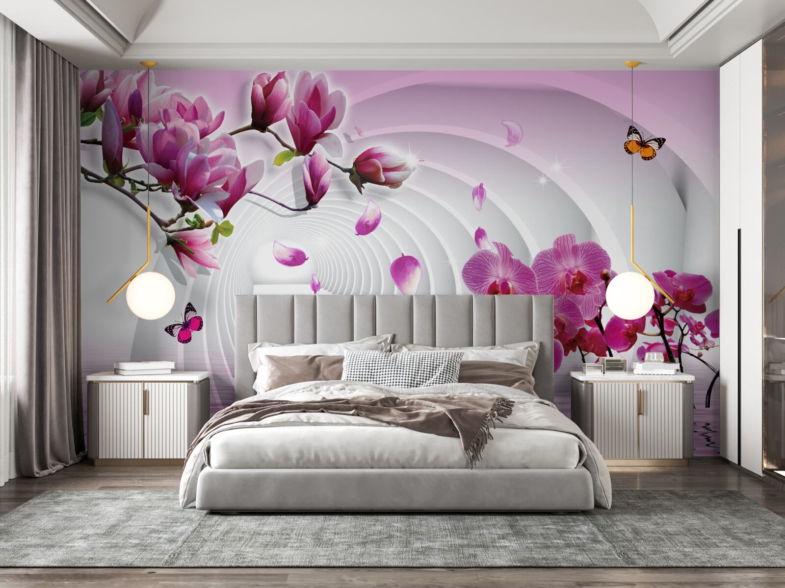 Fototapeten herrliche Töne von rosa Magnolien und Orchideen