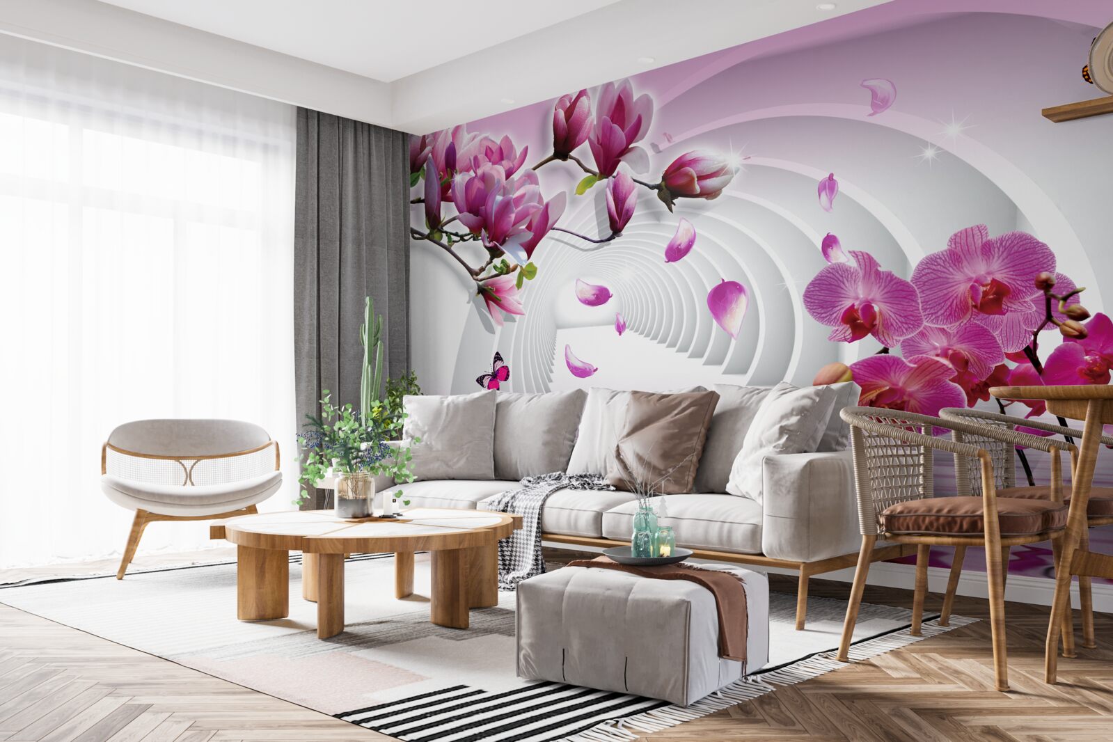 Fototapeten herrliche Töne von rosa Magnolien und Orchideen