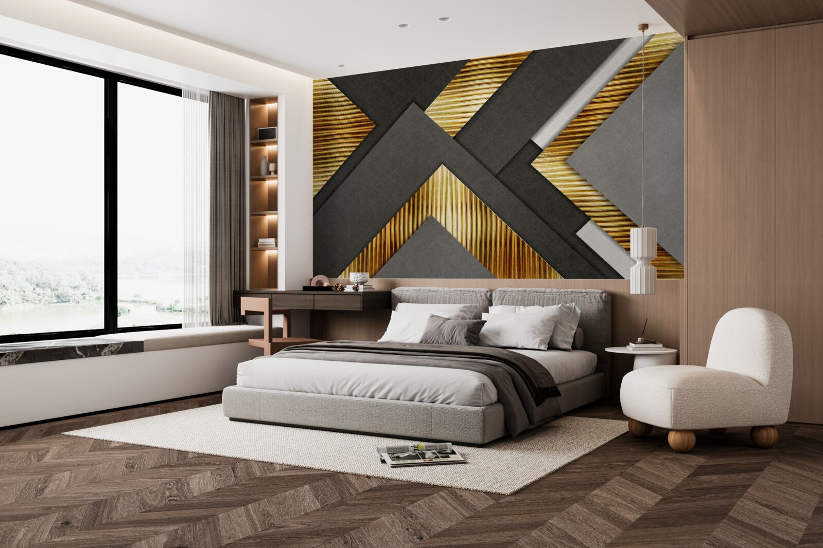 Fototapeten Goldene Linien skizzieren vertikal und horizontal