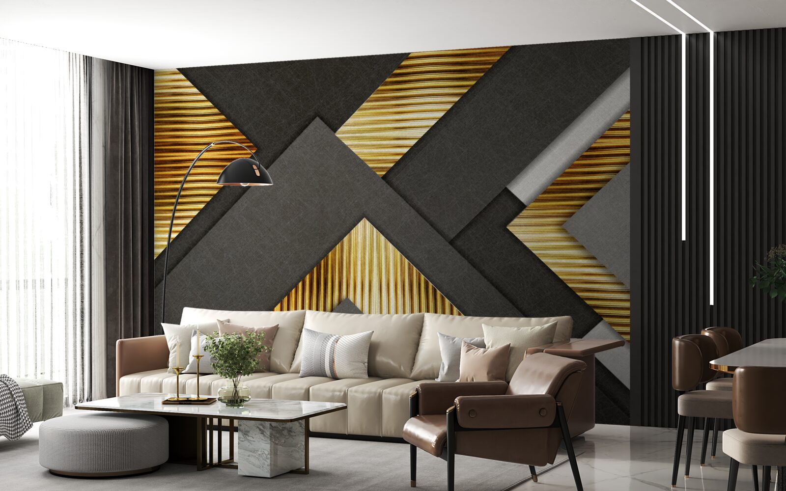 Fototapeten Goldene Linien skizzieren vertikal und horizontal