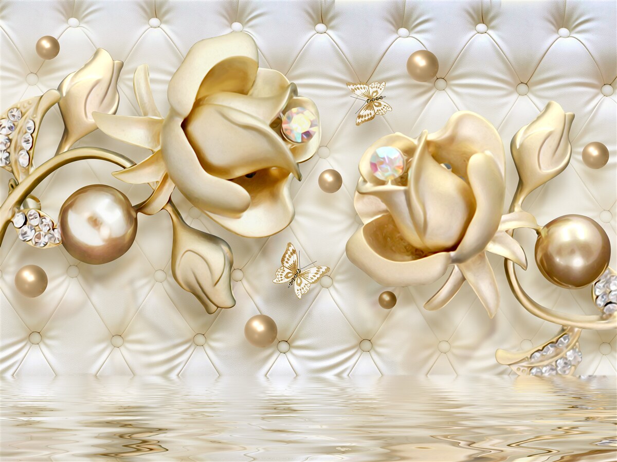 Fototapeten Diamantrosen in einem goldenen Farbton