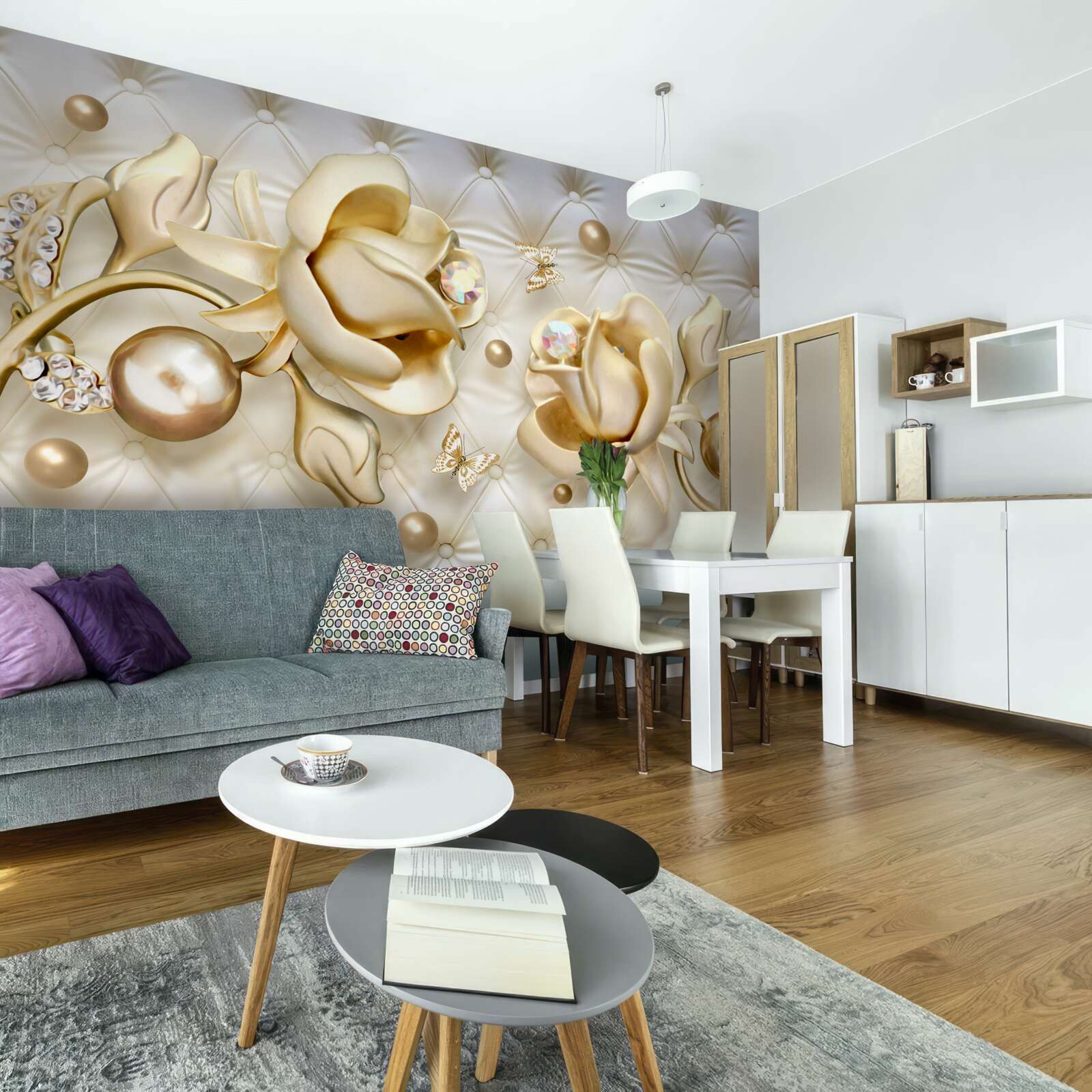 Fototapeten Diamantrosen in einem goldenen Farbton
