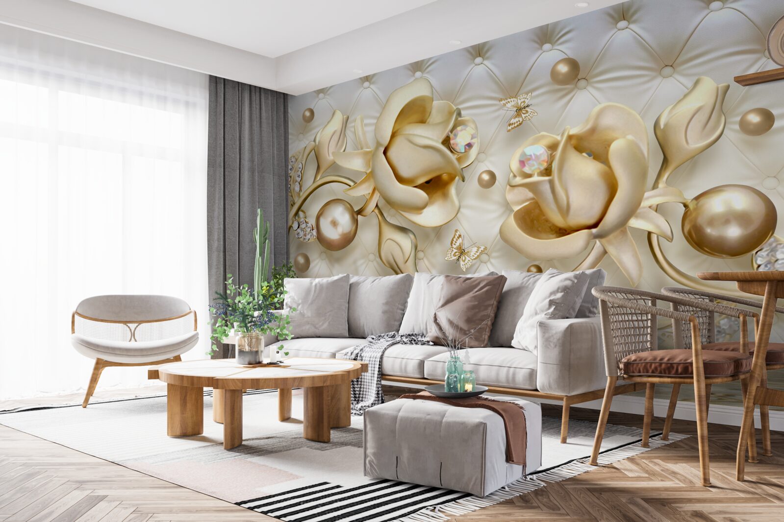 Fototapeten Diamantrosen in einem goldenen Farbton