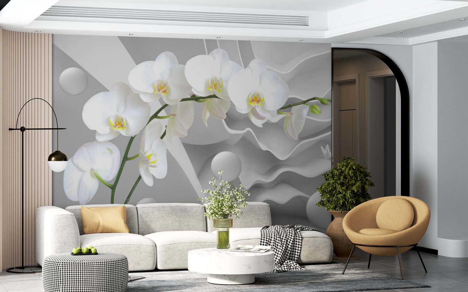 Fototapeten Weiße Orchideenblume auf einem Ast
