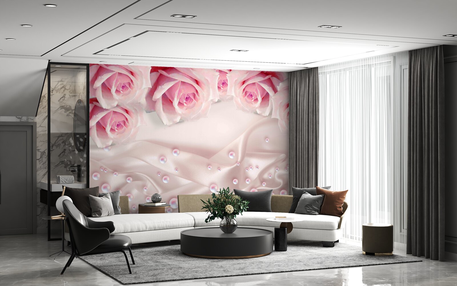 Fototapeten Perlen und rosa Blumen