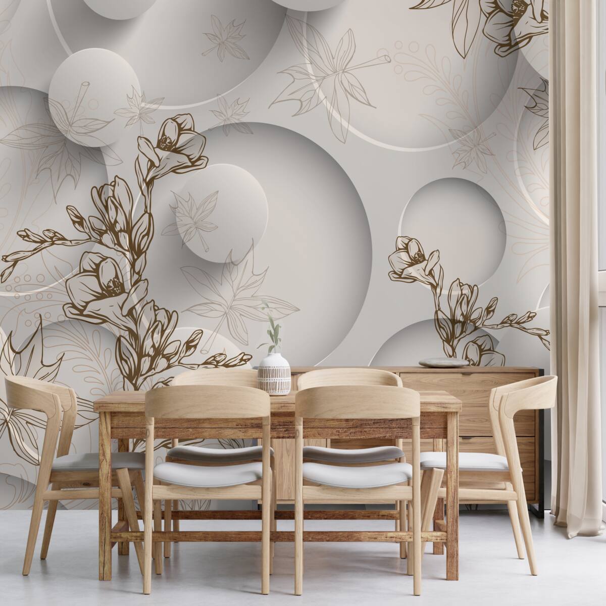 Fototapeten Magnolien sind weiß und haben runde Formen