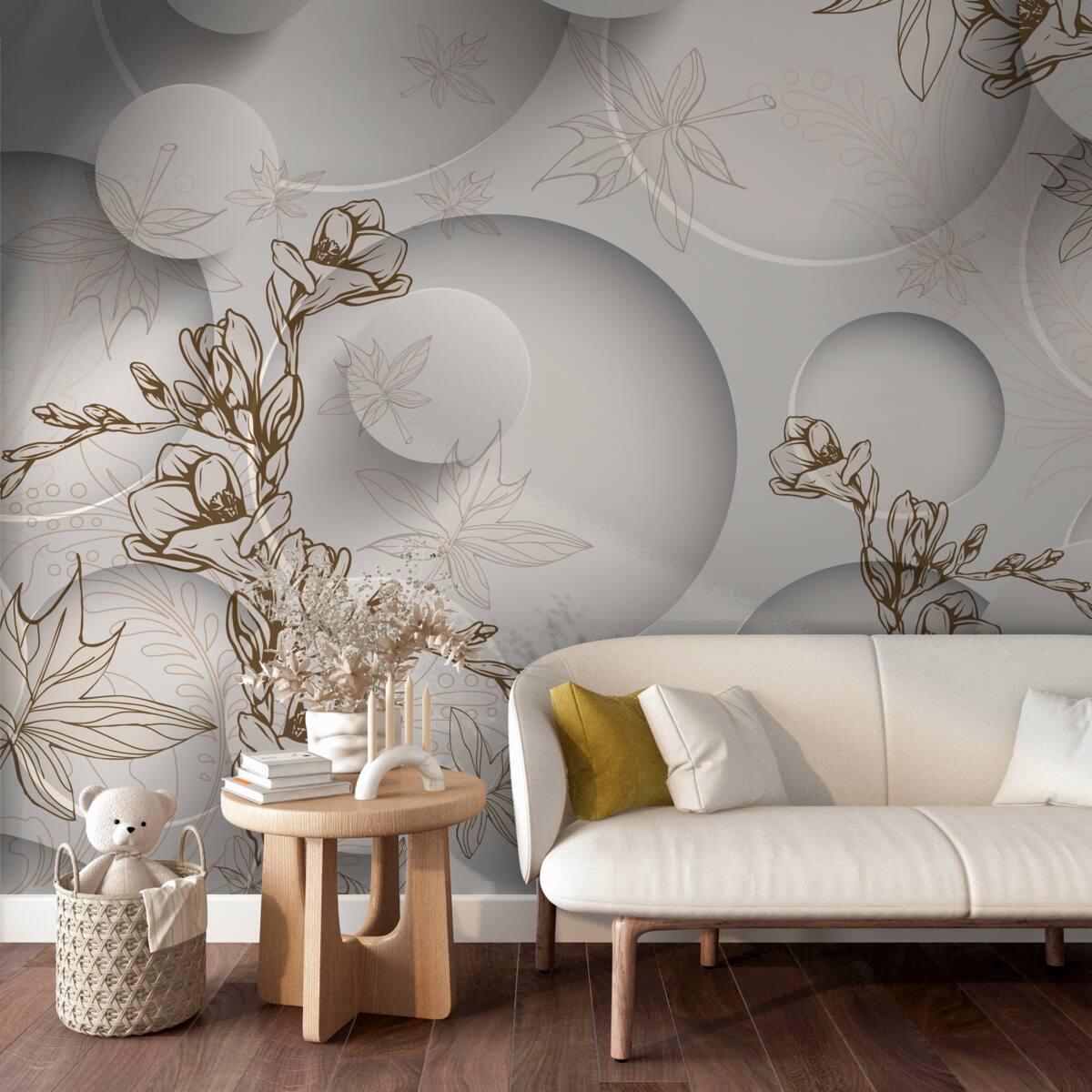 Fototapeten Magnolien sind weiß und haben runde Formen