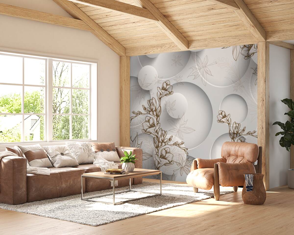 Fototapeten Magnolien sind weiß und haben runde Formen
