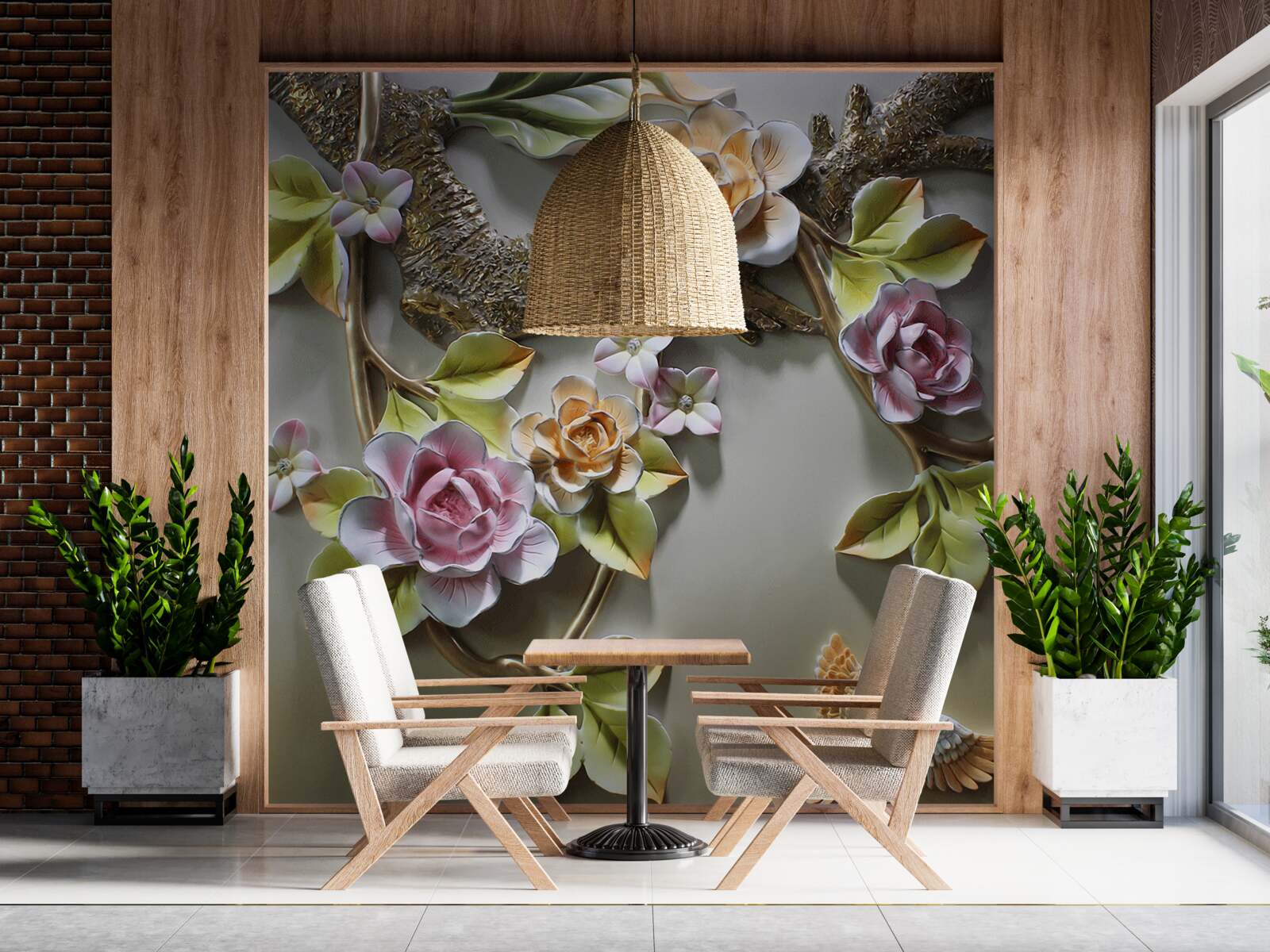 Fototapeten Lotos Blumen in Schatten von Gelb und Weiß und Lila und Vogel