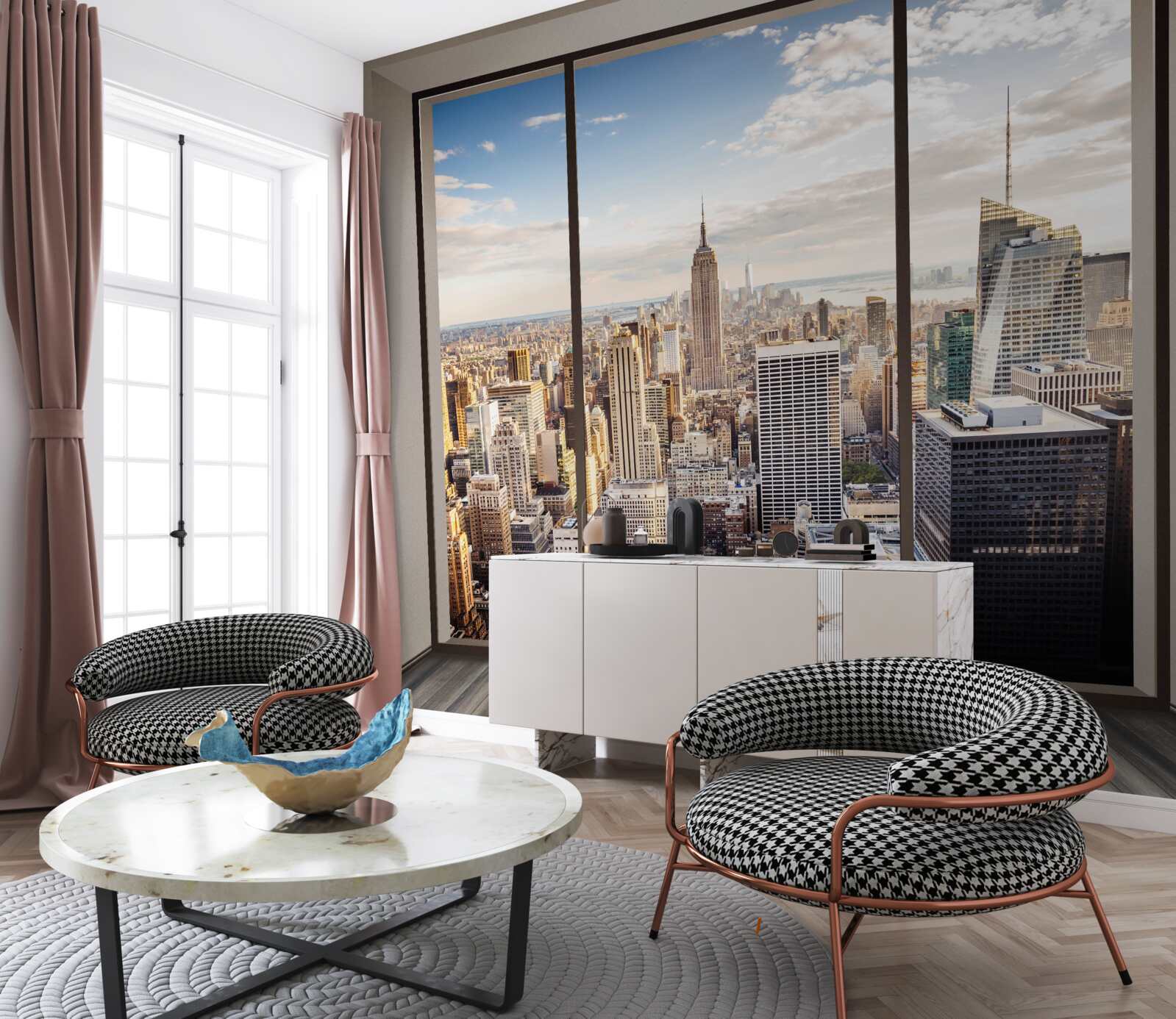 Fototapeten Blick vom Fenster nach New York am Morgen