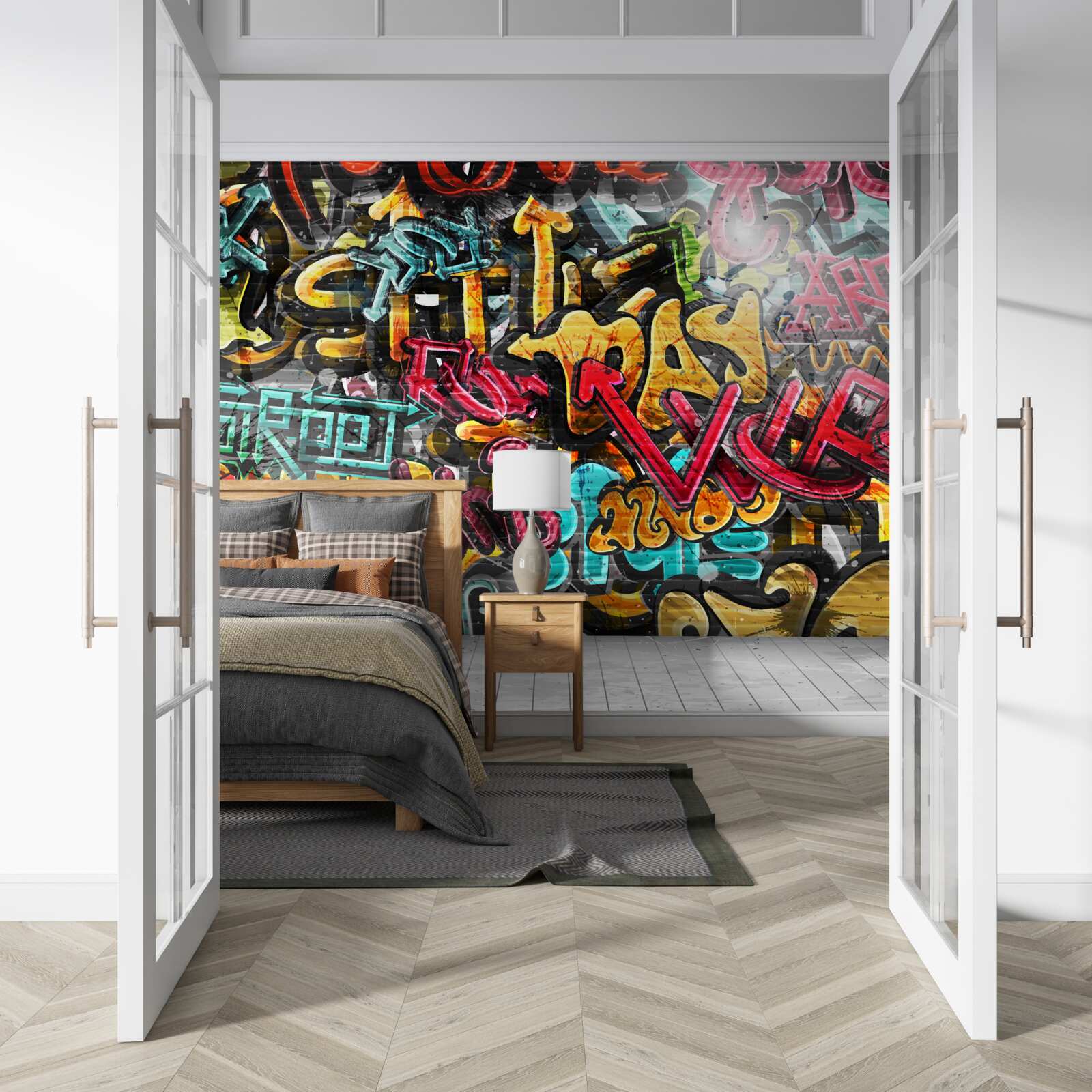 Fototapeten Helle Graffiti auf den Straßen