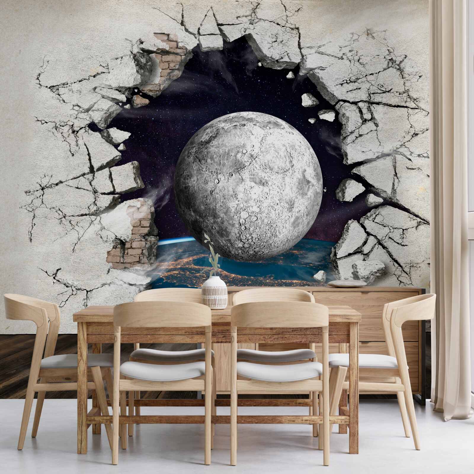 Fototapeten Die Wand wird im Mondlicht zerstört