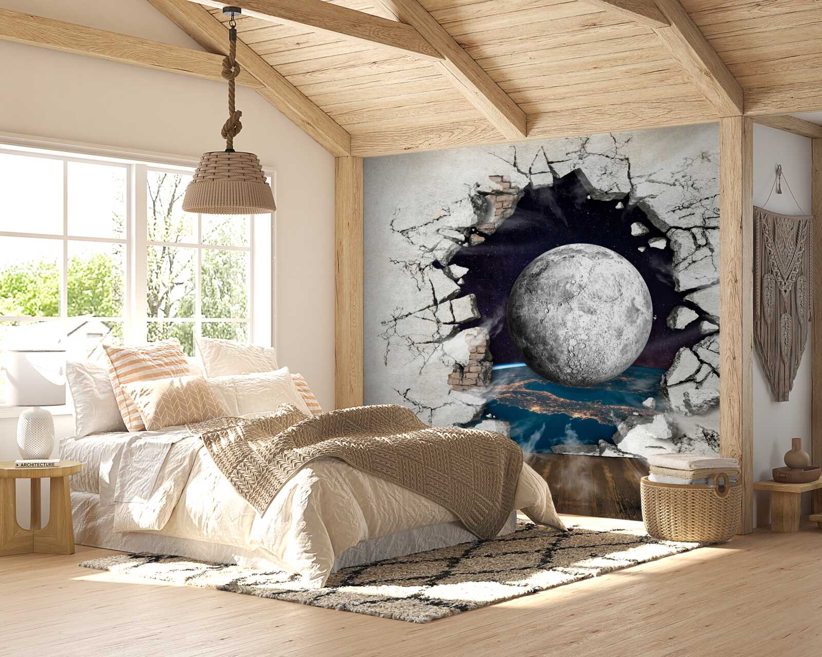 Fototapeten Die Wand wird im Mondlicht zerstört